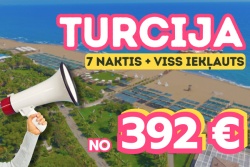 Atpūtas un ceļojumu piedāvājumi 14.03.2025 - 20.03.2025 Turcijas sezona jau mazāk nekā 20 dienām! AirGuru